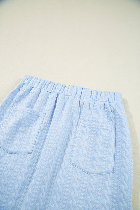 Casual Chic Textured Knit Contrast Trim Crewneck Tee And Pocketed Skirt Set